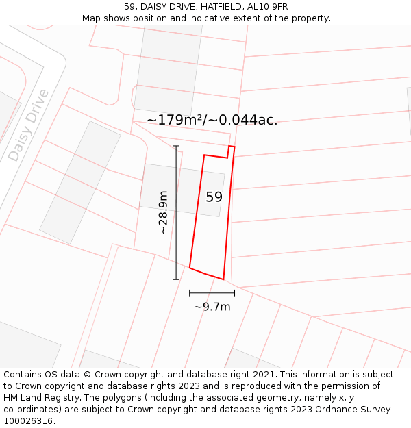 59, DAISY DRIVE, HATFIELD, AL10 9FR: Plot and title map