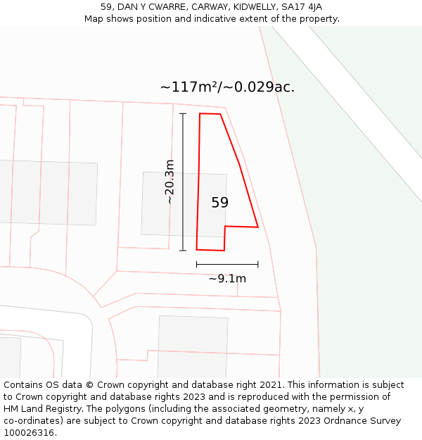 59, DAN Y CWARRE, CARWAY, KIDWELLY, SA17 4JA: Plot and title map