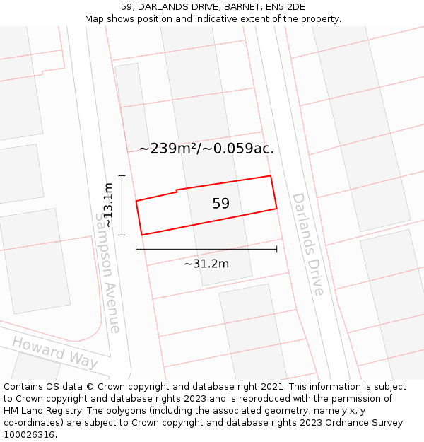 59, DARLANDS DRIVE, BARNET, EN5 2DE: Plot and title map