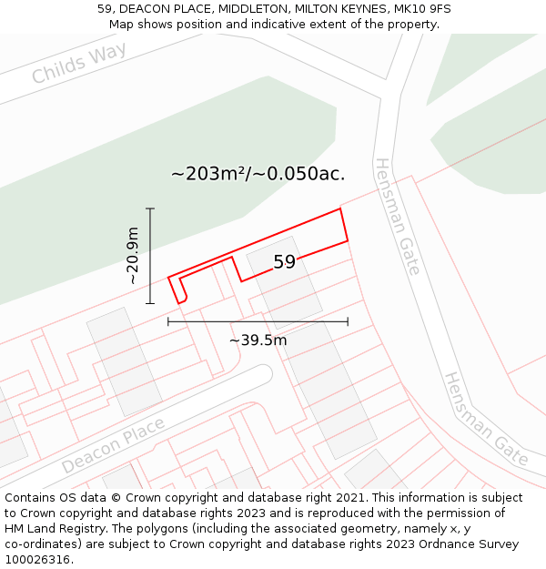 59, DEACON PLACE, MIDDLETON, MILTON KEYNES, MK10 9FS: Plot and title map