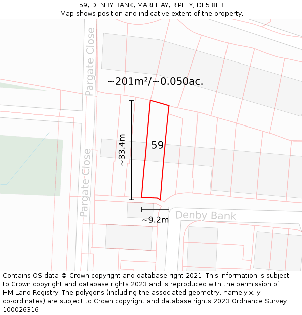 59, DENBY BANK, MAREHAY, RIPLEY, DE5 8LB: Plot and title map