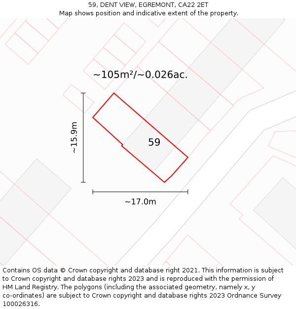 59, DENT VIEW, EGREMONT, CA22 2ET: Plot and title map