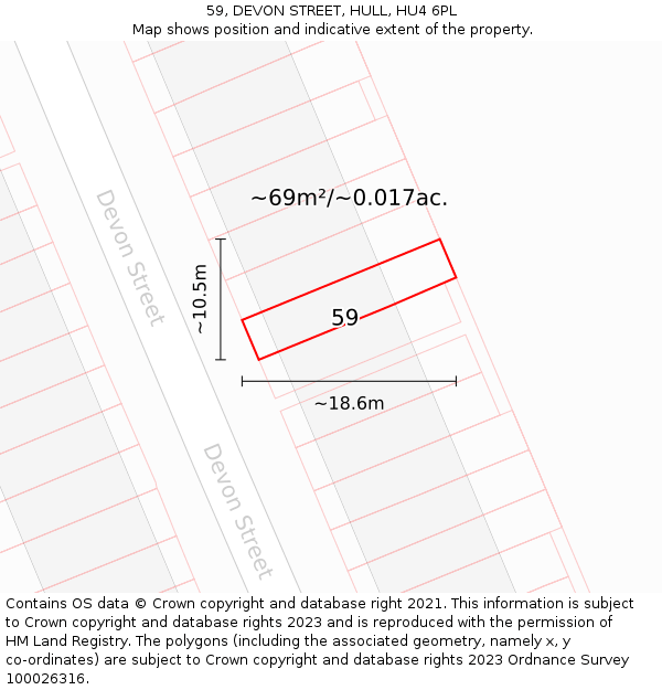 59, DEVON STREET, HULL, HU4 6PL: Plot and title map