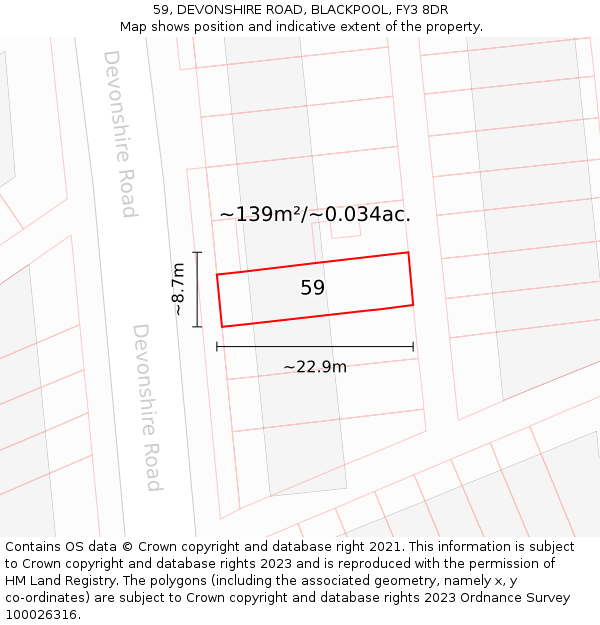 59, DEVONSHIRE ROAD, BLACKPOOL, FY3 8DR: Plot and title map