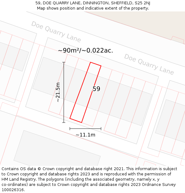 59, DOE QUARRY LANE, DINNINGTON, SHEFFIELD, S25 2NJ: Plot and title map