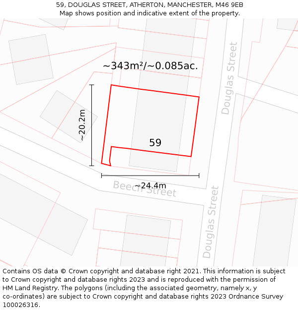 59, DOUGLAS STREET, ATHERTON, MANCHESTER, M46 9EB: Plot and title map