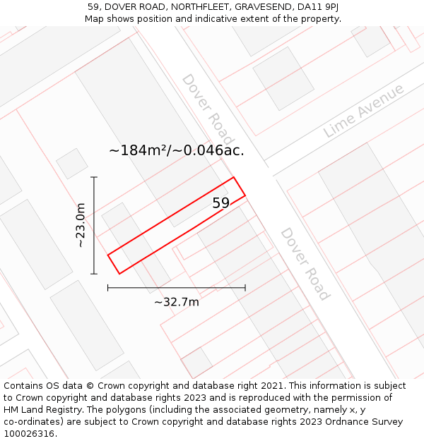 59, DOVER ROAD, NORTHFLEET, GRAVESEND, DA11 9PJ: Plot and title map