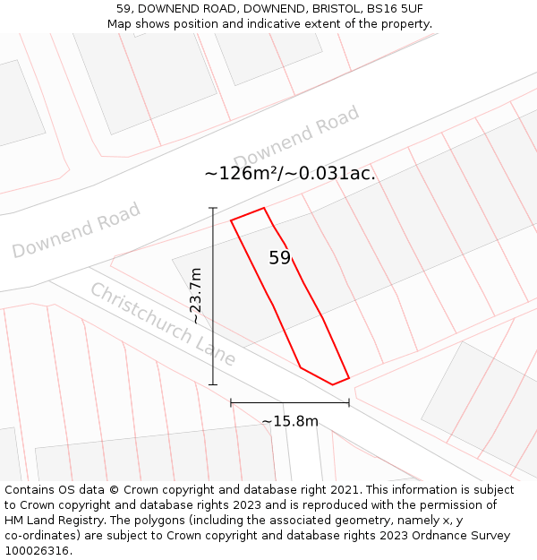 59, DOWNEND ROAD, DOWNEND, BRISTOL, BS16 5UF: Plot and title map