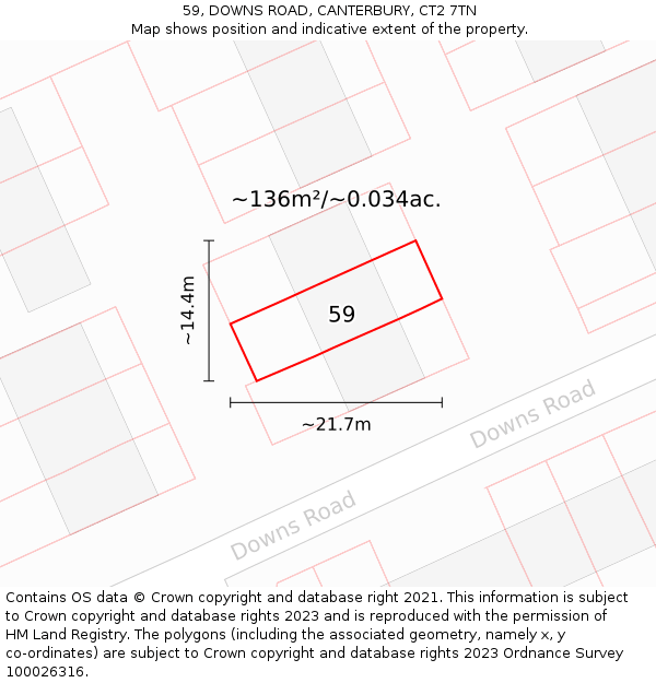 59, DOWNS ROAD, CANTERBURY, CT2 7TN: Plot and title map