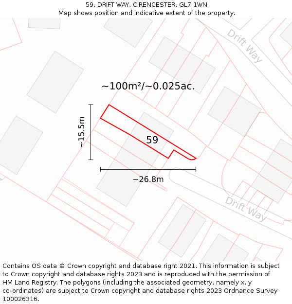 59, DRIFT WAY, CIRENCESTER, GL7 1WN: Plot and title map