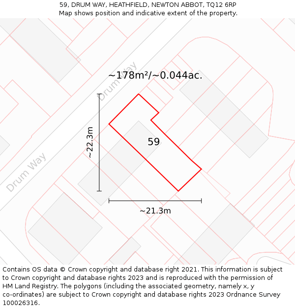 59, DRUM WAY, HEATHFIELD, NEWTON ABBOT, TQ12 6RP: Plot and title map