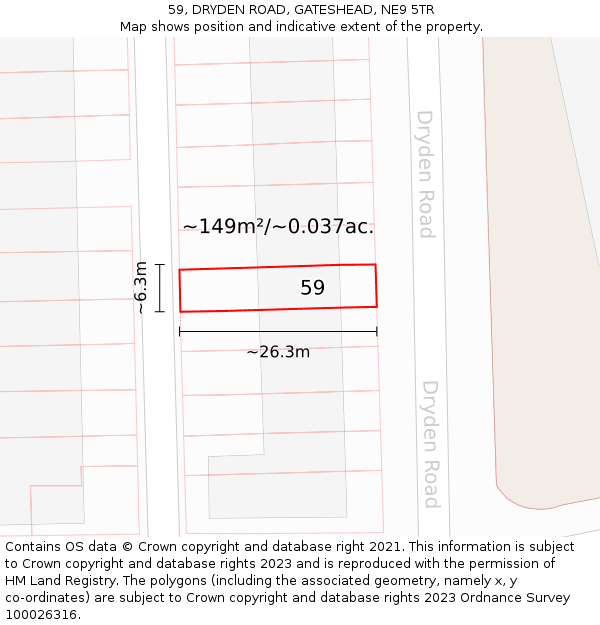 59, DRYDEN ROAD, GATESHEAD, NE9 5TR: Plot and title map