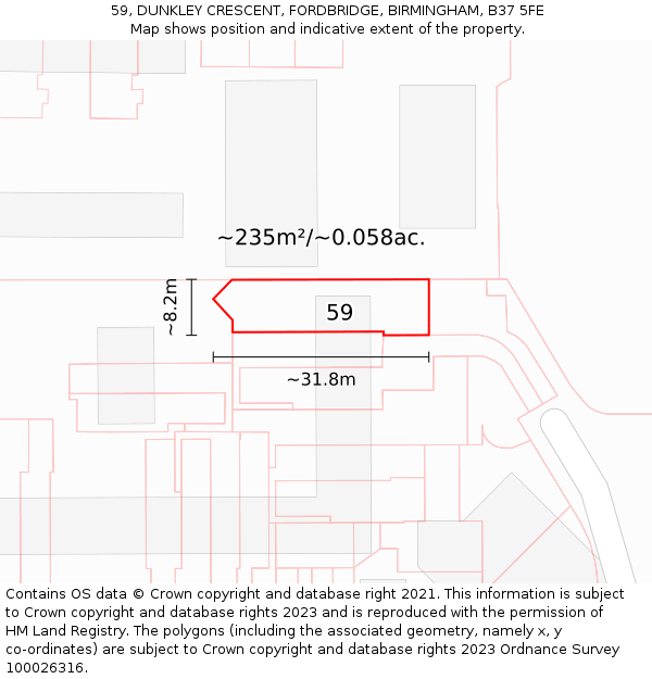 59, DUNKLEY CRESCENT, FORDBRIDGE, BIRMINGHAM, B37 5FE: Plot and title map