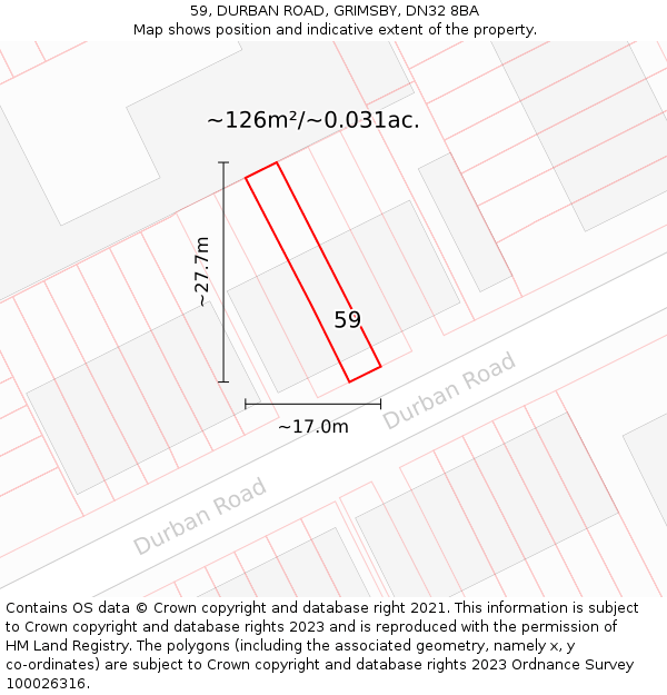 59, DURBAN ROAD, GRIMSBY, DN32 8BA: Plot and title map