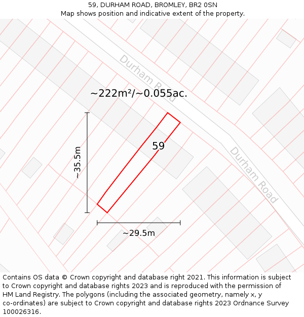 59, DURHAM ROAD, BROMLEY, BR2 0SN: Plot and title map