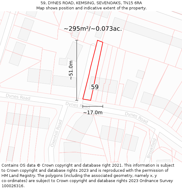 59, DYNES ROAD, KEMSING, SEVENOAKS, TN15 6RA: Plot and title map