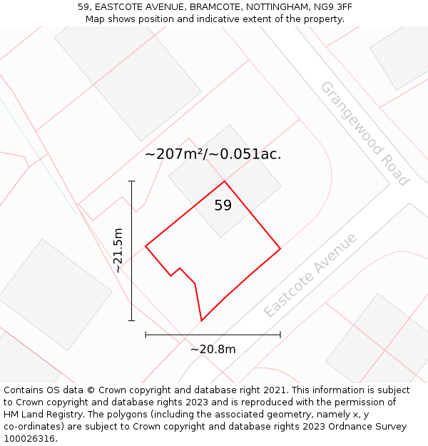 59, EASTCOTE AVENUE, BRAMCOTE, NOTTINGHAM, NG9 3FF: Plot and title map