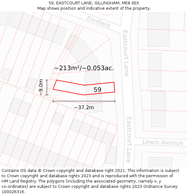 59, EASTCOURT LANE, GILLINGHAM, ME8 6EX: Plot and title map