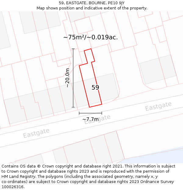 59, EASTGATE, BOURNE, PE10 9JY: Plot and title map