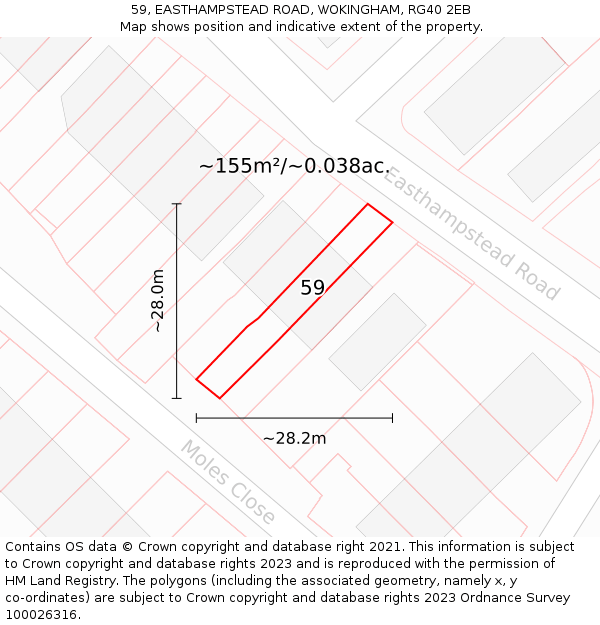 59, EASTHAMPSTEAD ROAD, WOKINGHAM, RG40 2EB: Plot and title map