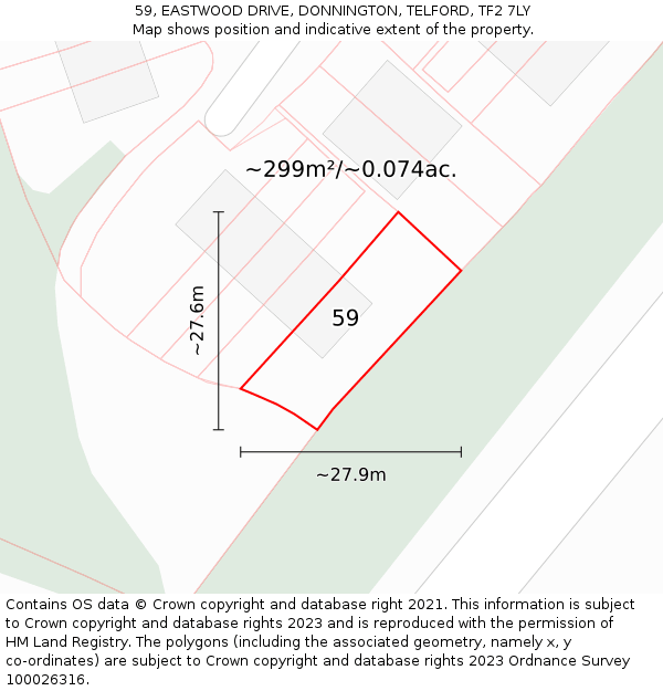 59, EASTWOOD DRIVE, DONNINGTON, TELFORD, TF2 7LY: Plot and title map