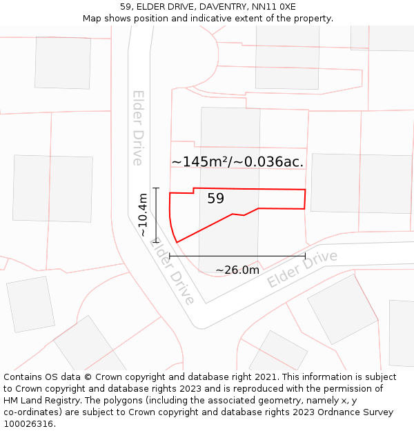59, ELDER DRIVE, DAVENTRY, NN11 0XE: Plot and title map