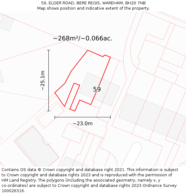 59, ELDER ROAD, BERE REGIS, WAREHAM, BH20 7NB: Plot and title map