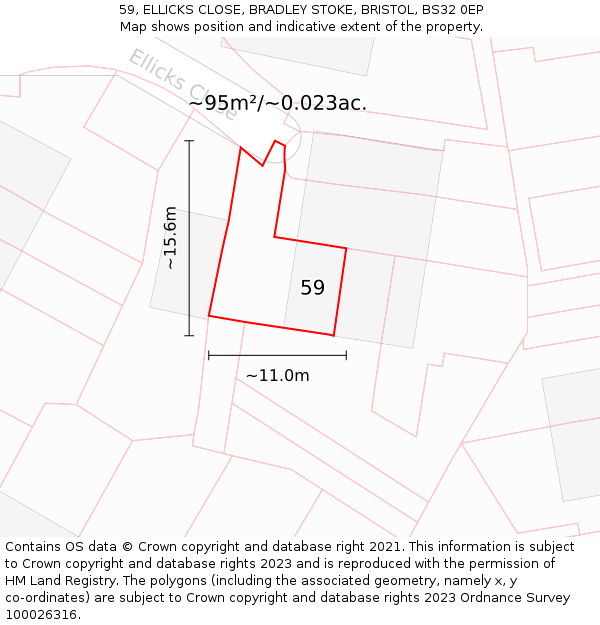 59, ELLICKS CLOSE, BRADLEY STOKE, BRISTOL, BS32 0EP: Plot and title map
