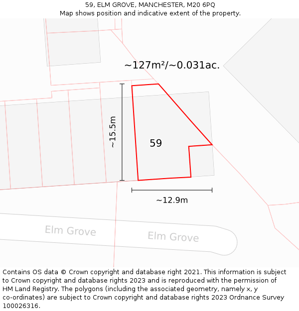59, ELM GROVE, MANCHESTER, M20 6PQ: Plot and title map