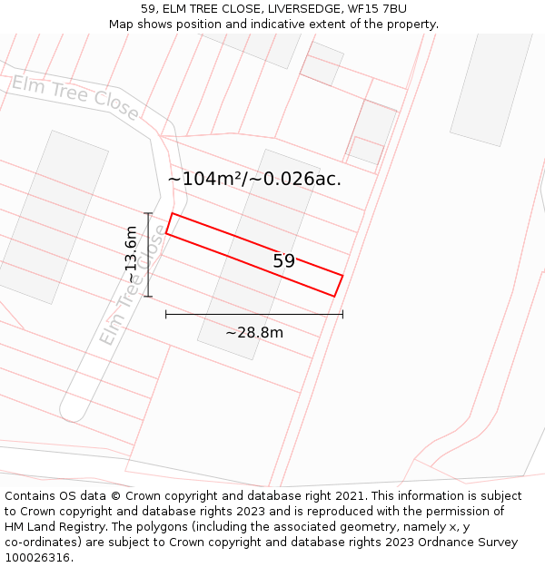 59, ELM TREE CLOSE, LIVERSEDGE, WF15 7BU: Plot and title map