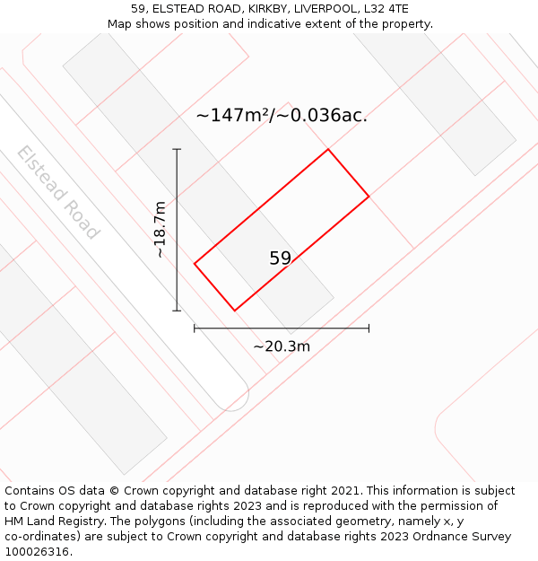 59, ELSTEAD ROAD, KIRKBY, LIVERPOOL, L32 4TE: Plot and title map