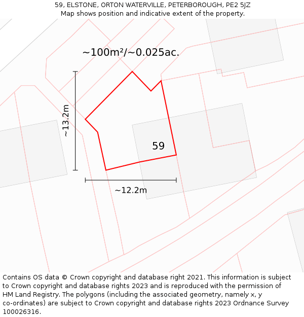 59, ELSTONE, ORTON WATERVILLE, PETERBOROUGH, PE2 5JZ: Plot and title map