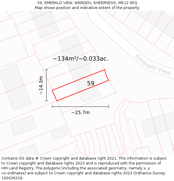 59, EMERALD VIEW, WARDEN, SHEERNESS, ME12 4PQ: Plot and title map