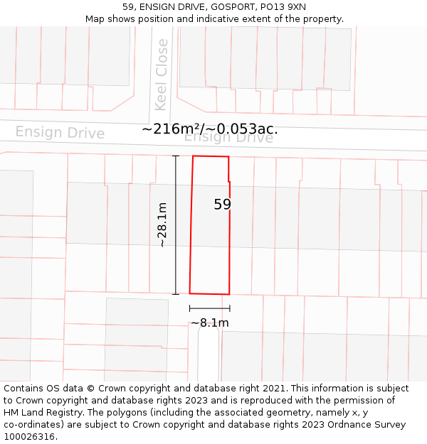 59, ENSIGN DRIVE, GOSPORT, PO13 9XN: Plot and title map