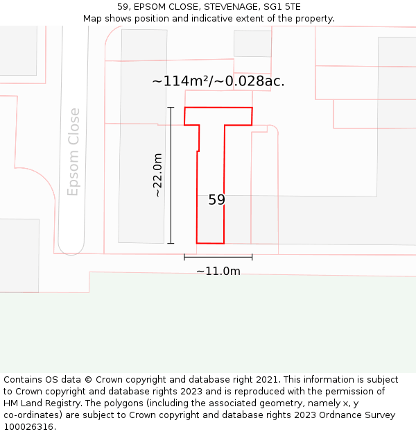 59, EPSOM CLOSE, STEVENAGE, SG1 5TE: Plot and title map