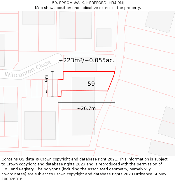 59, EPSOM WALK, HEREFORD, HR4 9NJ: Plot and title map