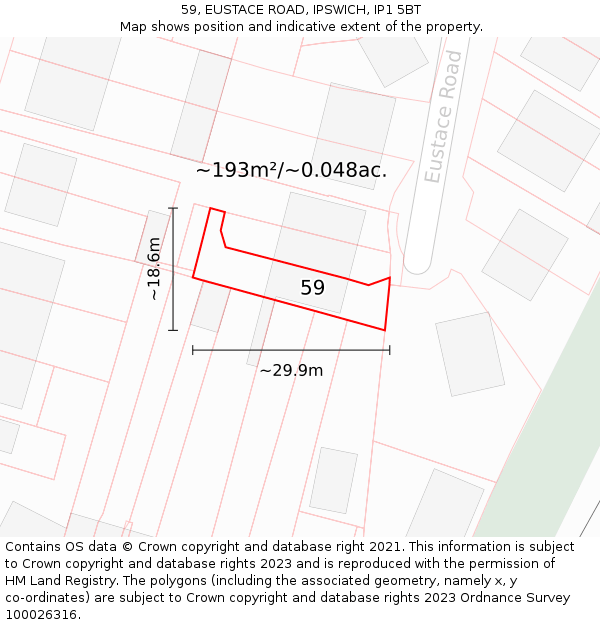 59, EUSTACE ROAD, IPSWICH, IP1 5BT: Plot and title map