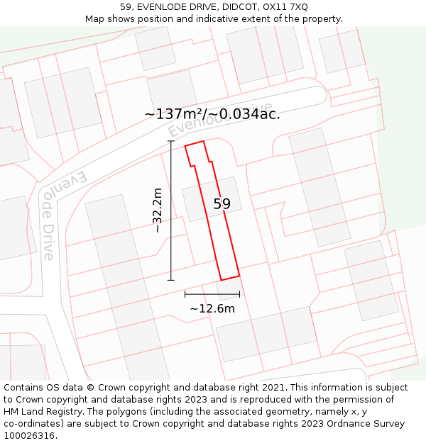 59, EVENLODE DRIVE, DIDCOT, OX11 7XQ: Plot and title map