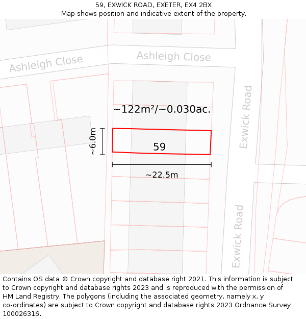 59, EXWICK ROAD, EXETER, EX4 2BX: Plot and title map