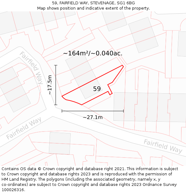 59, FAIRFIELD WAY, STEVENAGE, SG1 6BG: Plot and title map