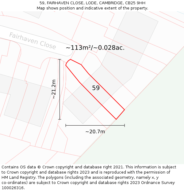 59, FAIRHAVEN CLOSE, LODE, CAMBRIDGE, CB25 9HH: Plot and title map