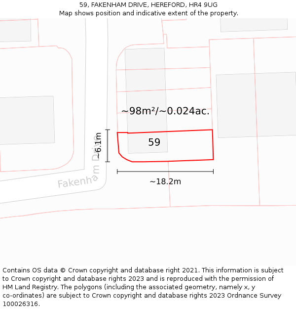 59, FAKENHAM DRIVE, HEREFORD, HR4 9UG: Plot and title map