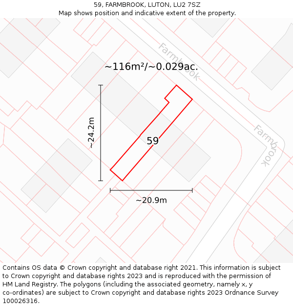 59, FARMBROOK, LUTON, LU2 7SZ: Plot and title map