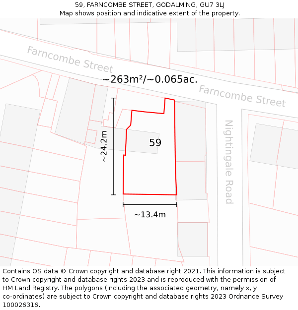 59, FARNCOMBE STREET, GODALMING, GU7 3LJ: Plot and title map