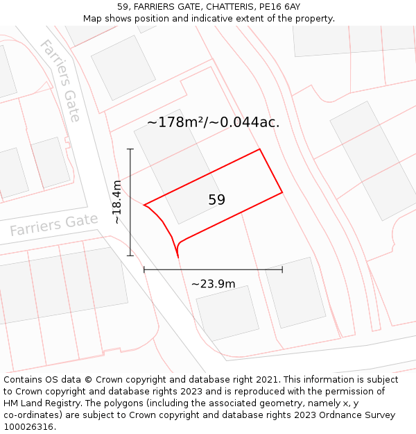 59, FARRIERS GATE, CHATTERIS, PE16 6AY: Plot and title map