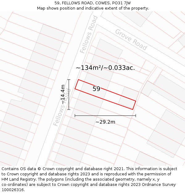 59, FELLOWS ROAD, COWES, PO31 7JW: Plot and title map