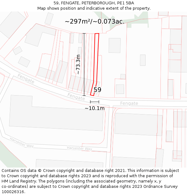 59, FENGATE, PETERBOROUGH, PE1 5BA: Plot and title map