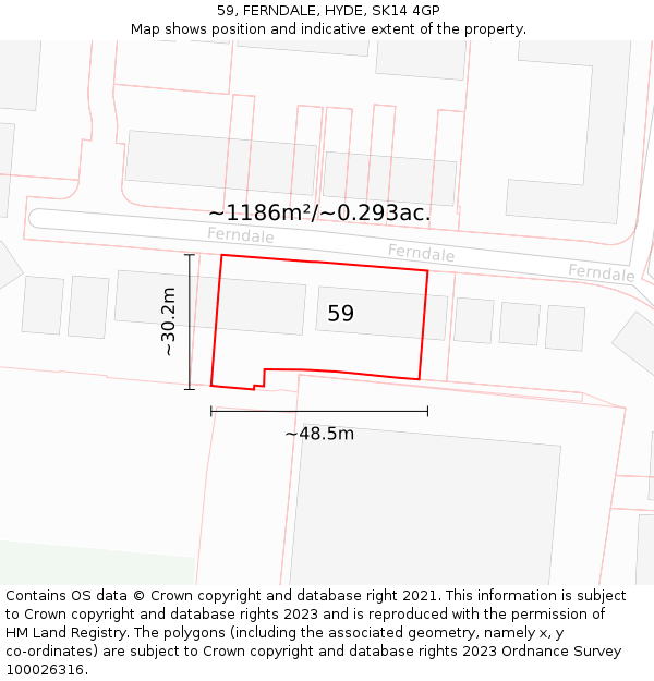 59, FERNDALE, HYDE, SK14 4GP: Plot and title map
