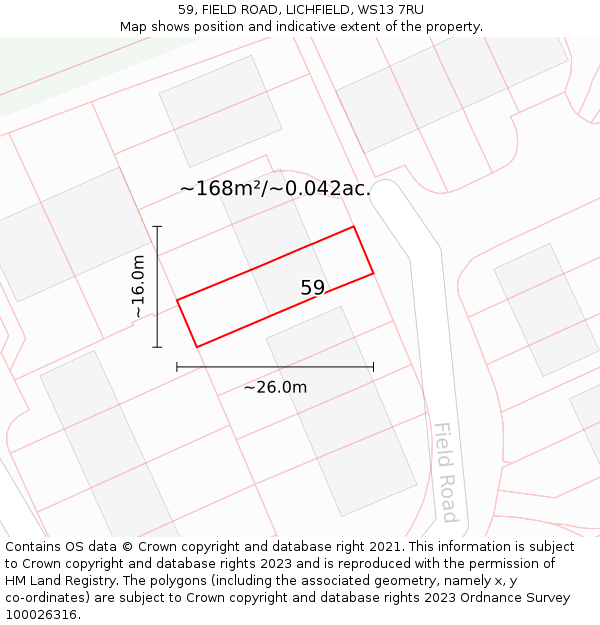 59, FIELD ROAD, LICHFIELD, WS13 7RU: Plot and title map