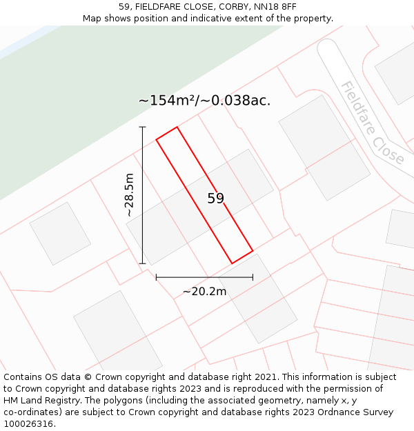 59, FIELDFARE CLOSE, CORBY, NN18 8FF: Plot and title map